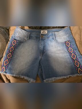 Vintage Jordache Light Blue Denim Shorts with Colorful Embroidered Side Panels